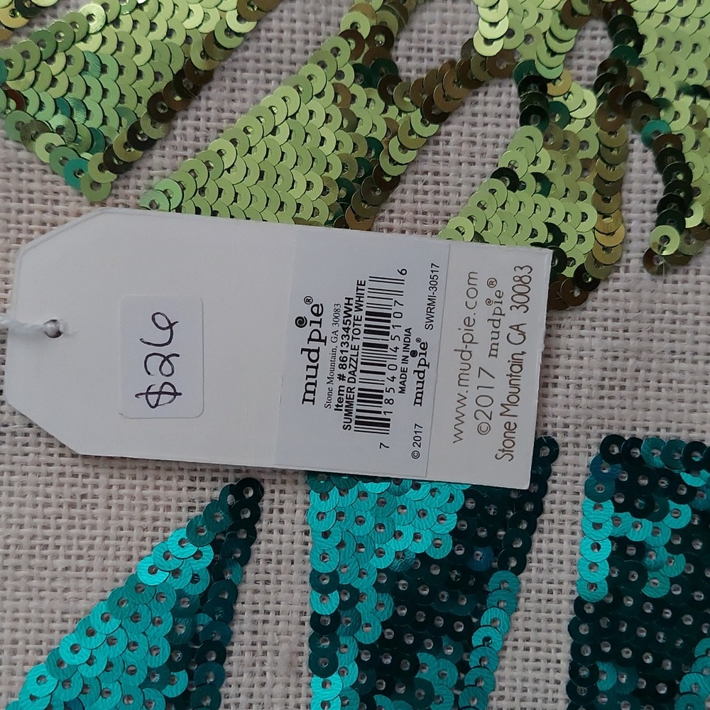 Mud Pie Burlap Sequin Tote Bag - Picture 4 of 8